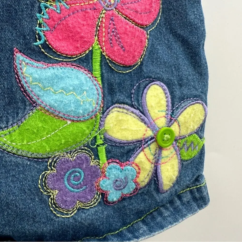 Hanna Andersson Blue Denim Flower Embroidered Short‎ Sleeve Dress Sz 100 (US 4)